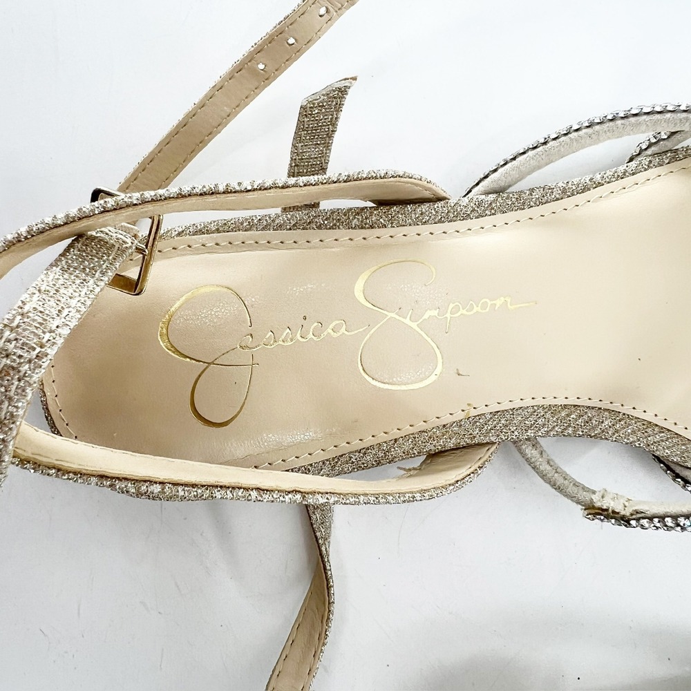 Jessica Simpson Rajiv Gold Rhinestone Strappy Ankle Flat Sandals Womens 6.5 - Picture 5 of 6